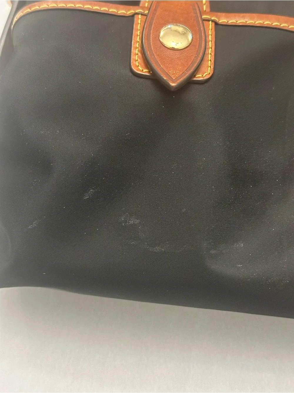 Dooney & Bourke Black Nylon Satchel with Brown Leather Trim